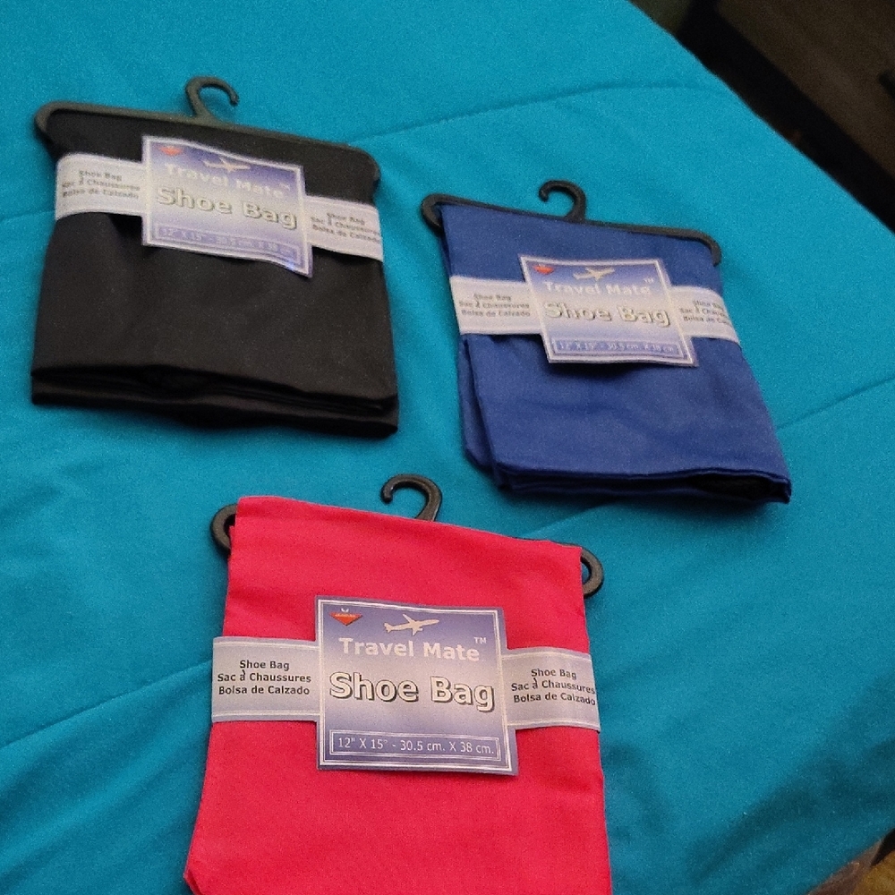 Shoe Bag Set - Black, Blue, and Pink